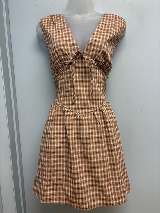 Pink Lily Dresses & Skirts - Pink Lily Brown Plaid Cotton Mini Dress Tie Front Cottagecore XL